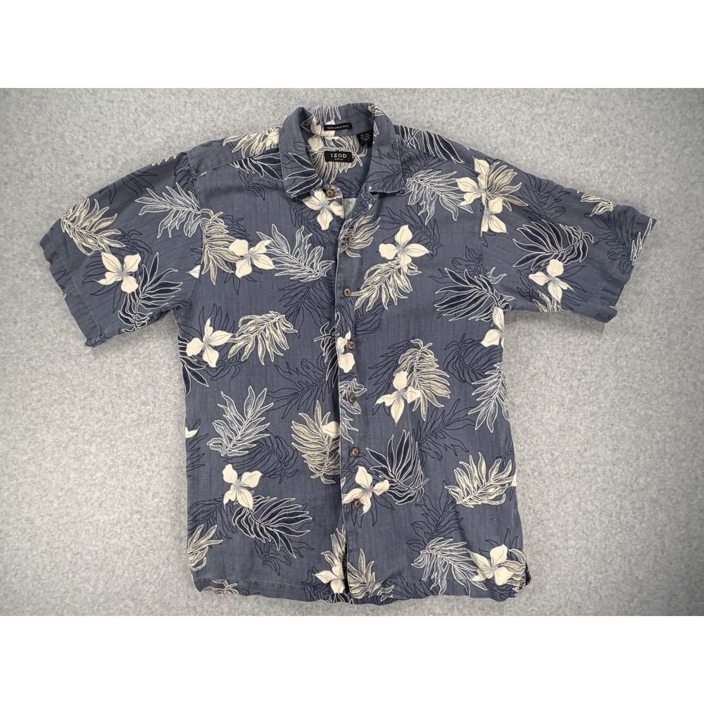 Izod Golf Short Sleeve Hawaiian Shirt Mens Medium 70% Silk 30% Linen